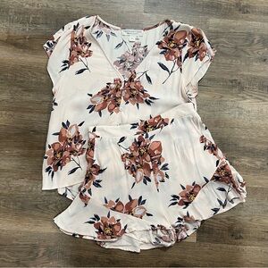 Saltwater Luxe Pink Floral Matching Set Top Blouse Shorts Size M